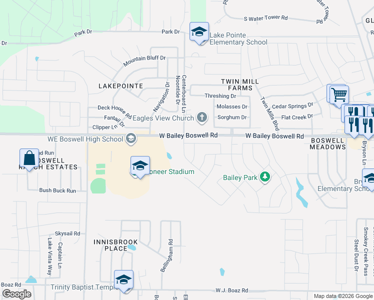 map of restaurants, bars, coffee shops, grocery stores, and more near 5460 West Bailey Boswell Road in Fort Worth
