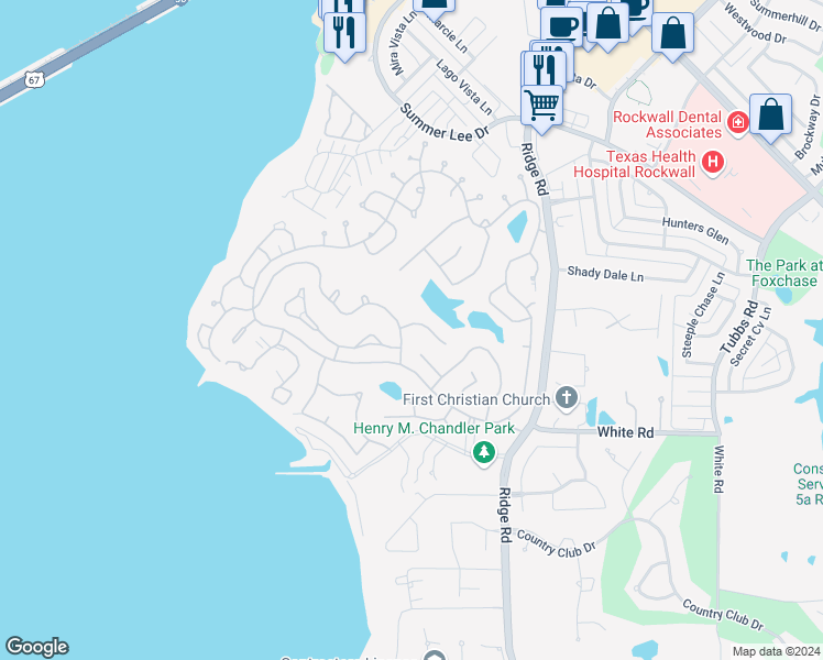 map of restaurants, bars, coffee shops, grocery stores, and more near 225 Sovereign Court in Rockwall