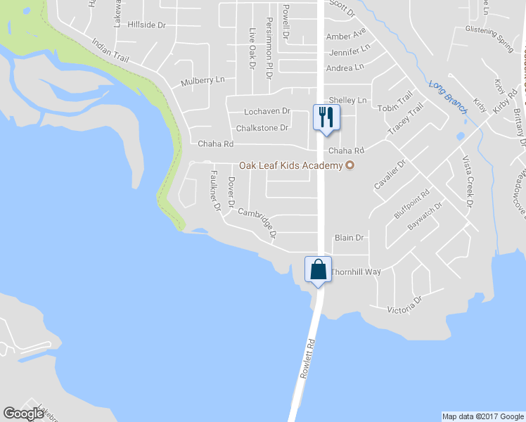 map of restaurants, bars, coffee shops, grocery stores, and more near 3105 Cambridge Drive in Rowlett