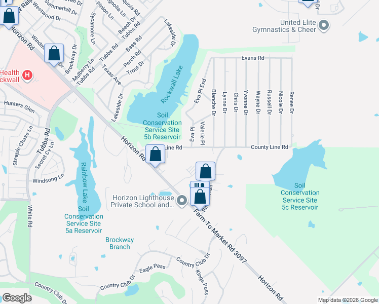 map of restaurants, bars, coffee shops, grocery stores, and more near 367 County Line Road in Rockwall