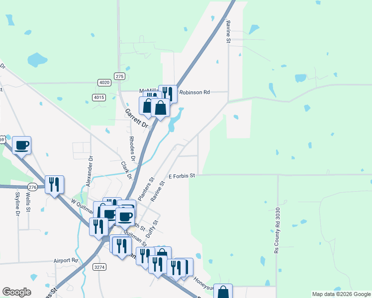 map of restaurants, bars, coffee shops, grocery stores, and more near 620 Ravine Street in Emory