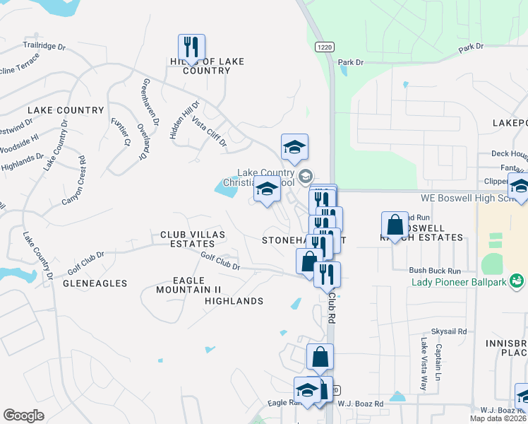 map of restaurants, bars, coffee shops, grocery stores, and more near 7101 Lake Country Drive in Fort Worth