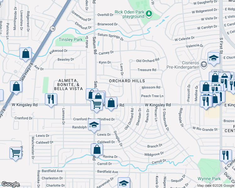 map of restaurants, bars, coffee shops, grocery stores, and more near 1313 Larry Dr in Garland