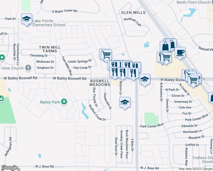 map of restaurants, bars, coffee shops, grocery stores, and more near 8668 Hawkview Drive in Fort Worth