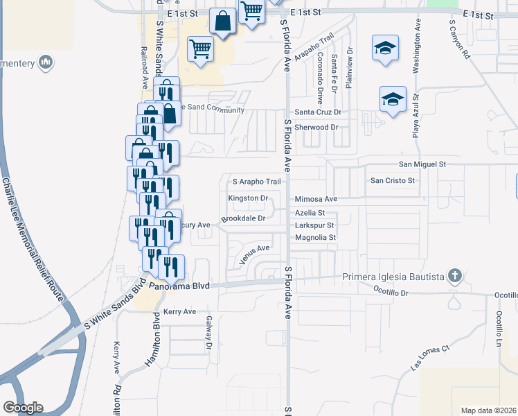map of restaurants, bars, coffee shops, grocery stores, and more near 606 Kingston Dr in Alamogordo