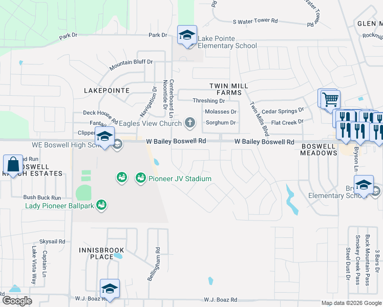 map of restaurants, bars, coffee shops, grocery stores, and more near 5459 West Bailey Boswell Road in Fort Worth