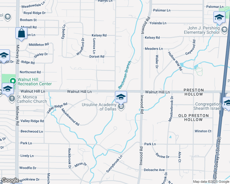 map of restaurants, bars, coffee shops, grocery stores, and more near 4900 Walnut Hill Lane in Dallas