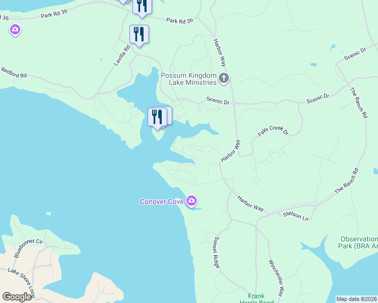 map of restaurants, bars, coffee shops, grocery stores, and more near 2195 Century Oak Drive in Graford