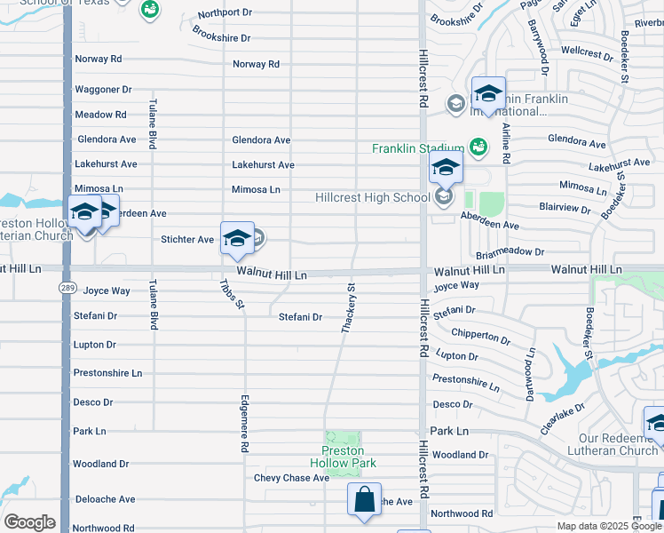 map of restaurants, bars, coffee shops, grocery stores, and more near 6621 Walnut Hill Lane in Dallas