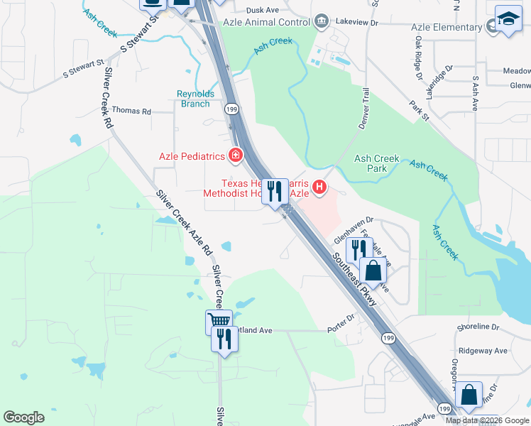 map of restaurants, bars, coffee shops, grocery stores, and more near 812 Southeast Parkway in Arlington