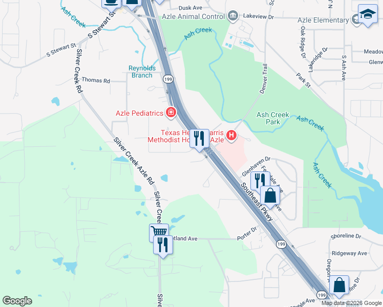 map of restaurants, bars, coffee shops, grocery stores, and more near 111 Sandra Drive in Azle