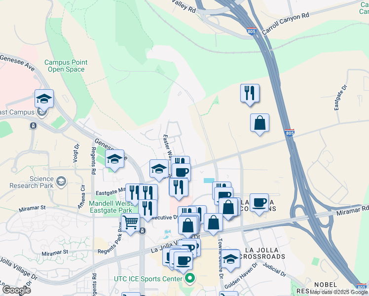 map of restaurants, bars, coffee shops, grocery stores, and more near 4485 Vision Drive in San Diego