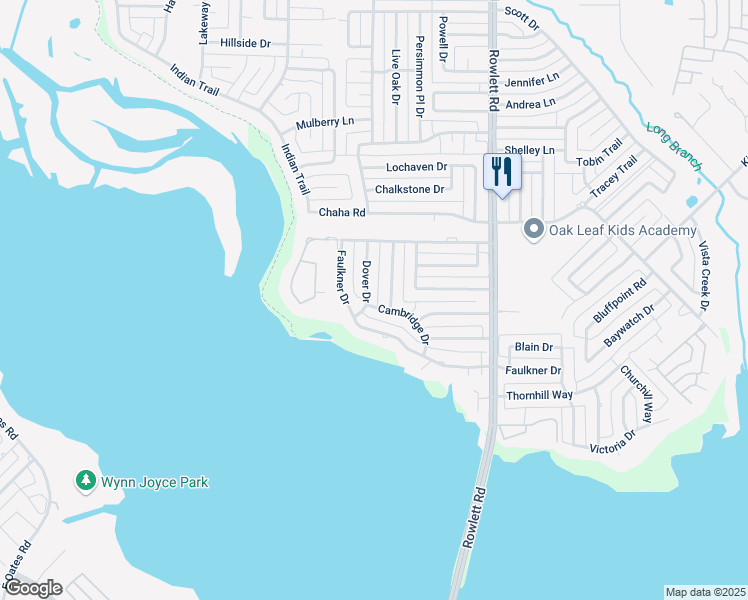 map of restaurants, bars, coffee shops, grocery stores, and more near 1806 Dover Drive in Rowlett