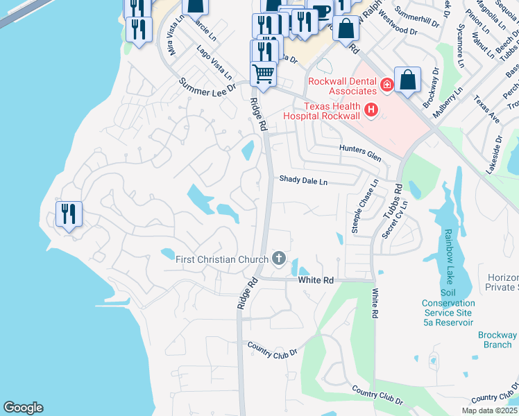 map of restaurants, bars, coffee shops, grocery stores, and more near 5704 Yacht Club Drive in Rockwall