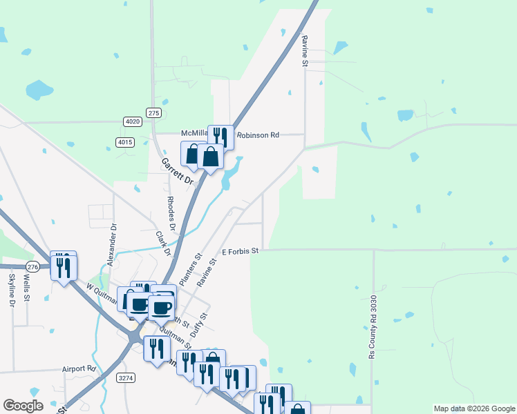 map of restaurants, bars, coffee shops, grocery stores, and more near 607 Fletcher Street in Emory