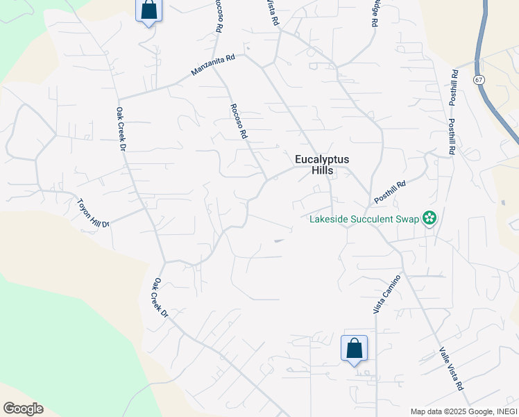 map of restaurants, bars, coffee shops, grocery stores, and more near 11493 Eucalyptus Hills Drive in Lakeside