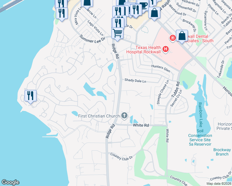 map of restaurants, bars, coffee shops, grocery stores, and more near 450 Yacht Club Drive in Rockwall