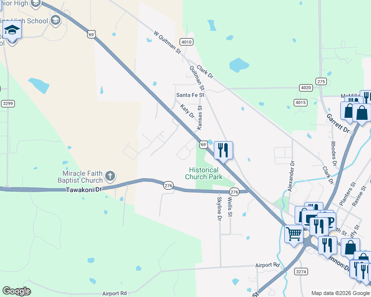 map of restaurants, bars, coffee shops, grocery stores, and more near 210 Kansas Street in Emory
