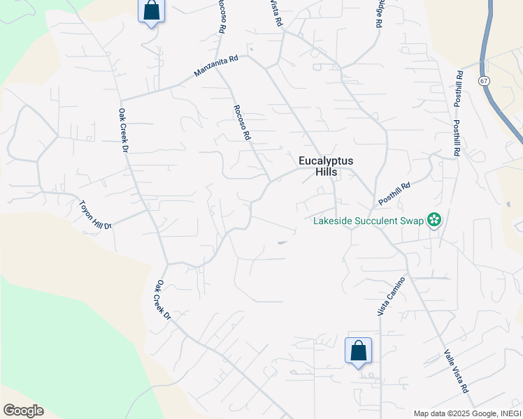 map of restaurants, bars, coffee shops, grocery stores, and more near 11493 Eucalyptus Hills Drive in Lakeside