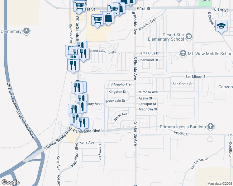 map of restaurants, bars, coffee shops, grocery stores, and more near 503-505 Brookdale Drive in Alamogordo