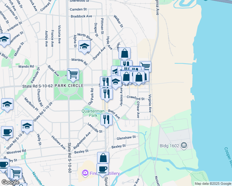 map of restaurants, bars, coffee shops, grocery stores, and more near 1087 East Montague Avenue in North Charleston