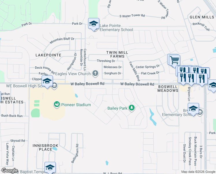 map of restaurants, bars, coffee shops, grocery stores, and more near 5101-5301 West Bailey Boswell Road in Fort Worth