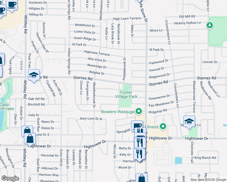 map of restaurants, bars, coffee shops, grocery stores, and more near 6561 Meadowview Lane in Watauga