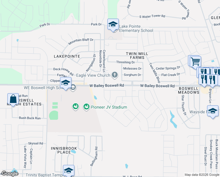 map of restaurants, bars, coffee shops, grocery stores, and more near 5460 West Bailey Boswell Road in Fort Worth
