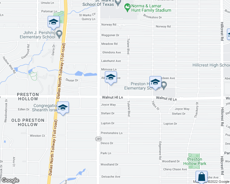 map of restaurants, bars, coffee shops, grocery stores, and more near 6040 Walnut Hill Circle in Dallas