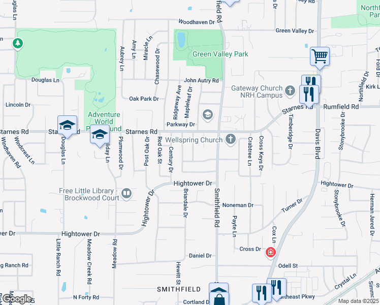 map of restaurants, bars, coffee shops, grocery stores, and more near 7800 Old Hickory Drive in North Richland Hills