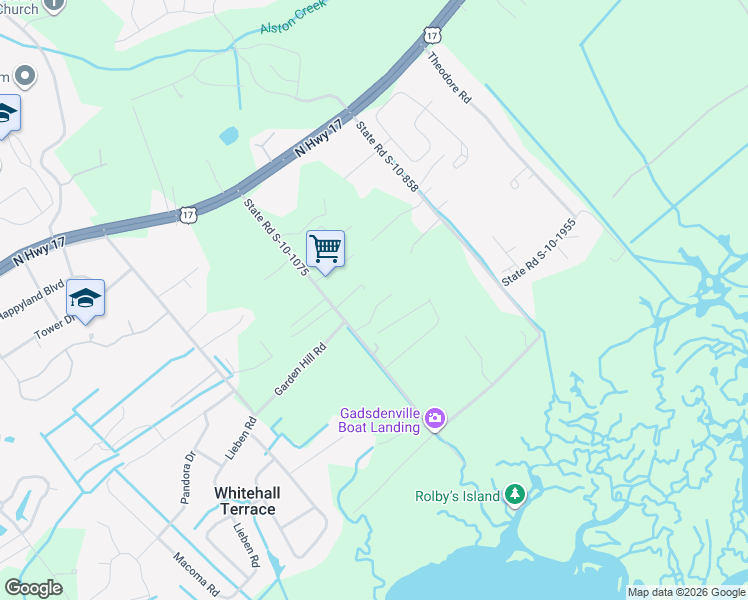 map of restaurants, bars, coffee shops, grocery stores, and more near 964 State Road S-10-1075 in Awendaw