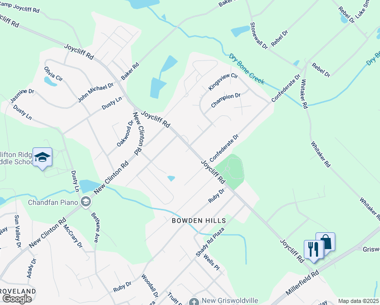 map of restaurants, bars, coffee shops, grocery stores, and more near 3321 Joycliff Road in Macon