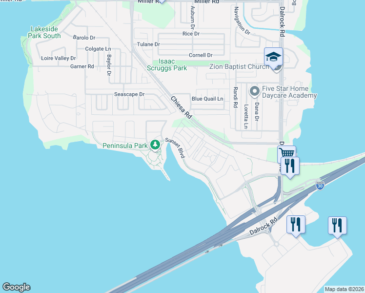map of restaurants, bars, coffee shops, grocery stores, and more near 2016 Naples Drive in Rowlett