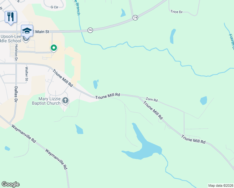 map of restaurants, bars, coffee shops, grocery stores, and more near 807 Triune Mill Road in Thomaston