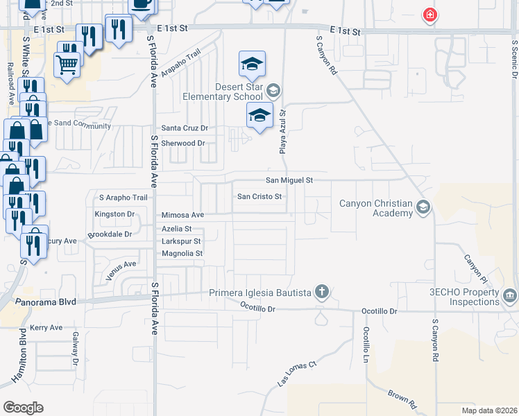 map of restaurants, bars, coffee shops, grocery stores, and more near 1081 Mimosa Avenue in Alamogordo
