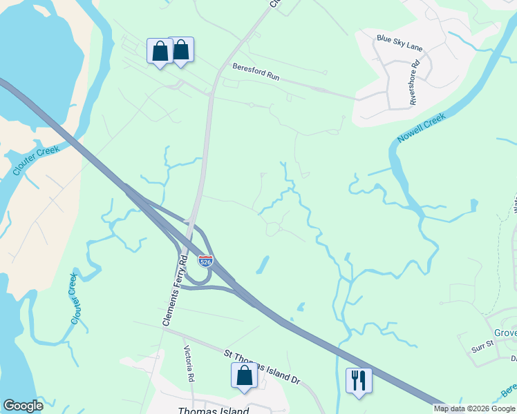 map of restaurants, bars, coffee shops, grocery stores, and more near 1 Forrest Drive in Charleston