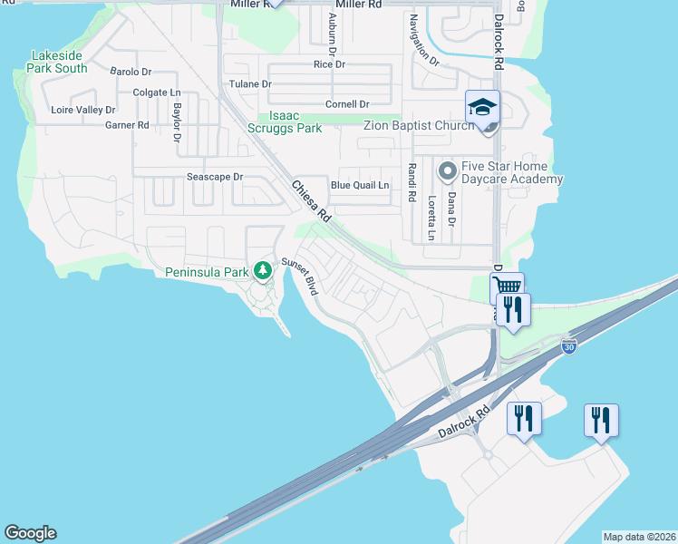 map of restaurants, bars, coffee shops, grocery stores, and more near 2016 Naples Drive in Rowlett
