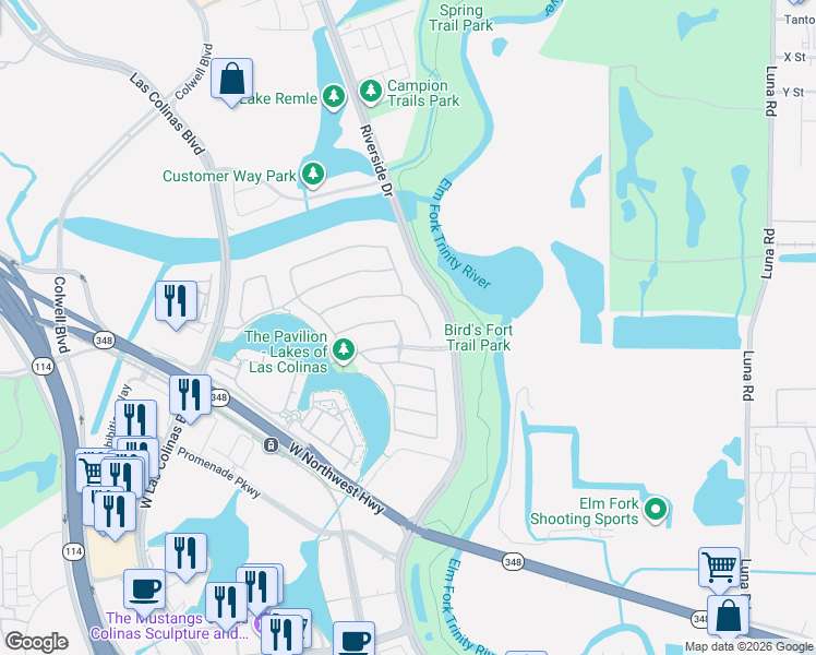 map of restaurants, bars, coffee shops, grocery stores, and more near 648 Scenic Drive in Irving
