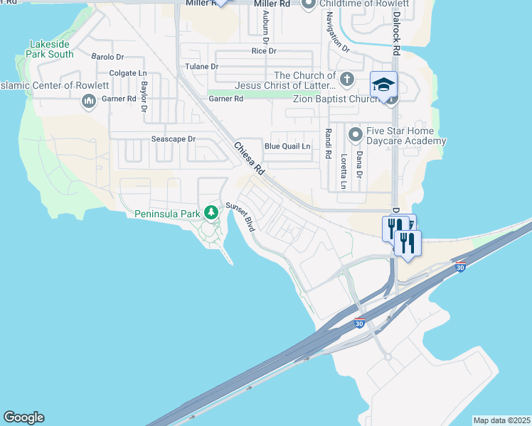 map of restaurants, bars, coffee shops, grocery stores, and more near 2016 Naples Drive in Rowlett
