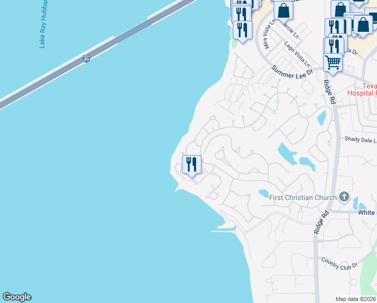 map of restaurants, bars, coffee shops, grocery stores, and more near 5716 Southern Cross Drive in Rockwall