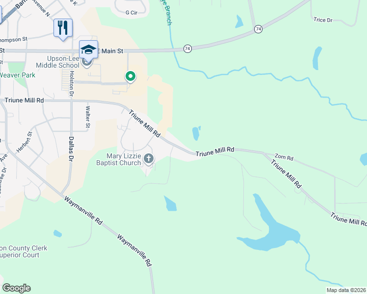 map of restaurants, bars, coffee shops, grocery stores, and more near 705 Triune Mill Road in Thomaston