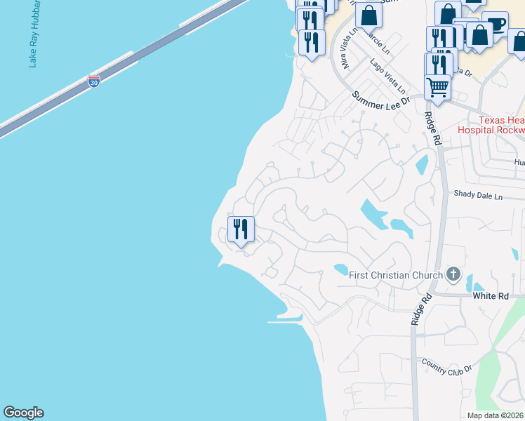 map of restaurants, bars, coffee shops, grocery stores, and more near 5414 Ranger Drive in Rockwall