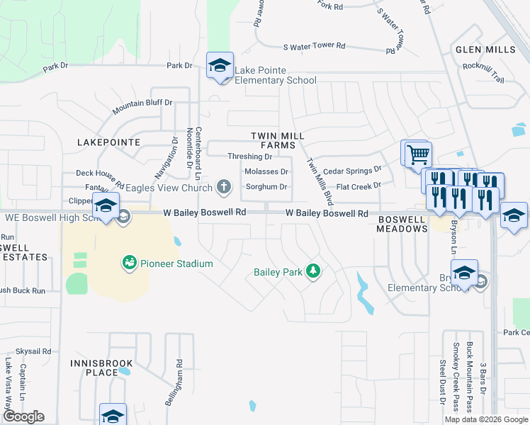map of restaurants, bars, coffee shops, grocery stores, and more near 5101 West Bailey Boswell Road in Fort Worth