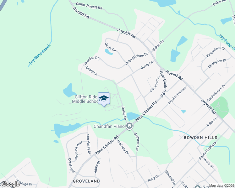 map of restaurants, bars, coffee shops, grocery stores, and more near 220 Dusty Ln in Macon
