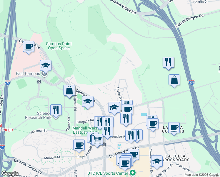 map of restaurants, bars, coffee shops, grocery stores, and more near 4305 Caminito Del Diamante in San Diego