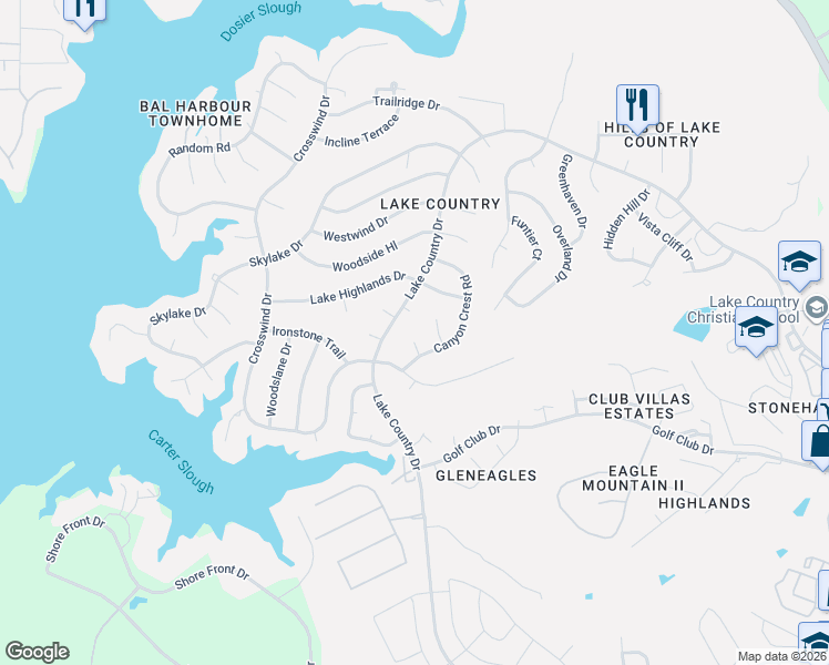 map of restaurants, bars, coffee shops, grocery stores, and more near 8620 Lake Country Drive in Fort Worth