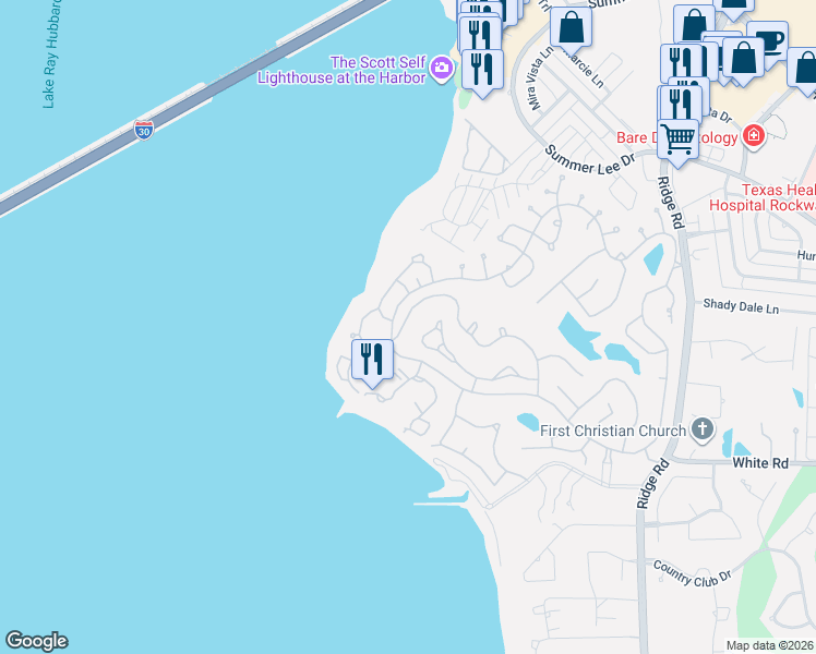 map of restaurants, bars, coffee shops, grocery stores, and more near 5414 Ranger Drive in Rockwall