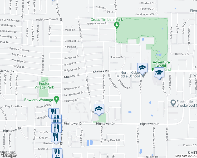 map of restaurants, bars, coffee shops, grocery stores, and more near 6824 Shadydale Drive in Fort Worth