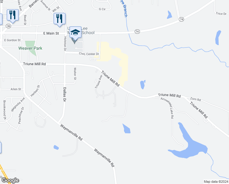 map of restaurants, bars, coffee shops, grocery stores, and more near 574 Triune Avenue in Thomaston