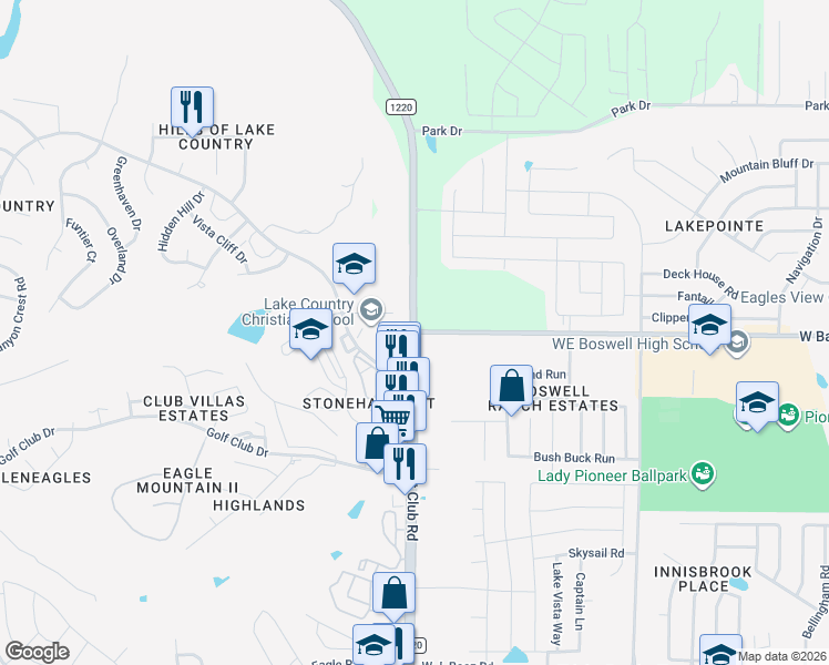 map of restaurants, bars, coffee shops, grocery stores, and more near 6399 West Bailey Boswell Road in Fort Worth